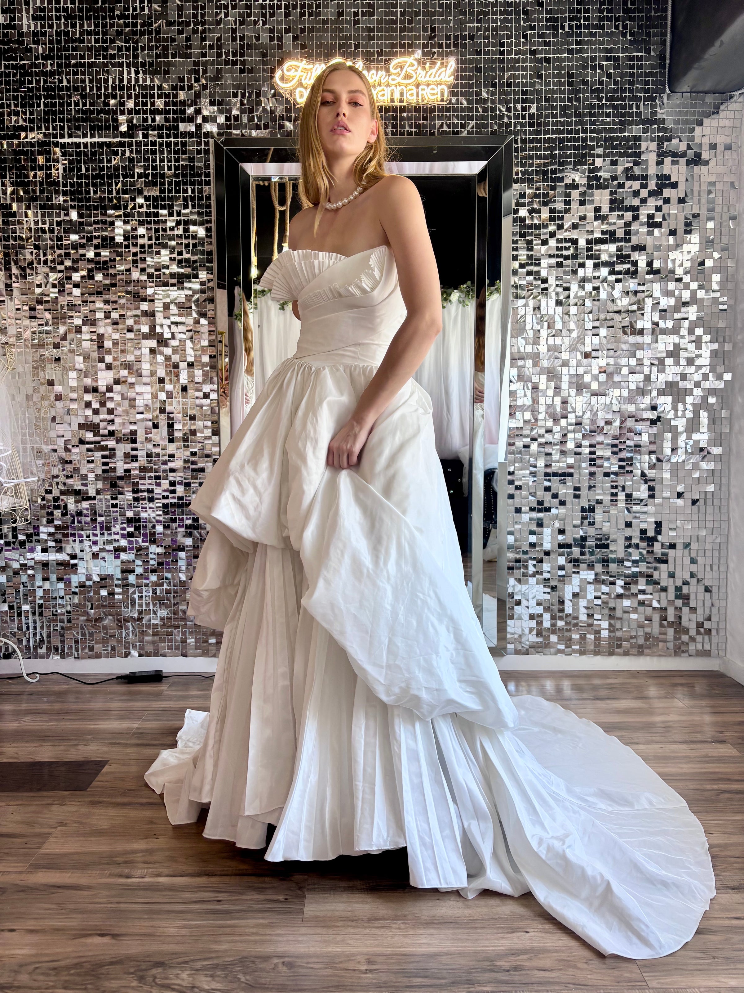 Klein Convertible Short-Long Dress with Detachable Pleated Skirt | Full  Moon Bridal | Full Moon Bridal Couture