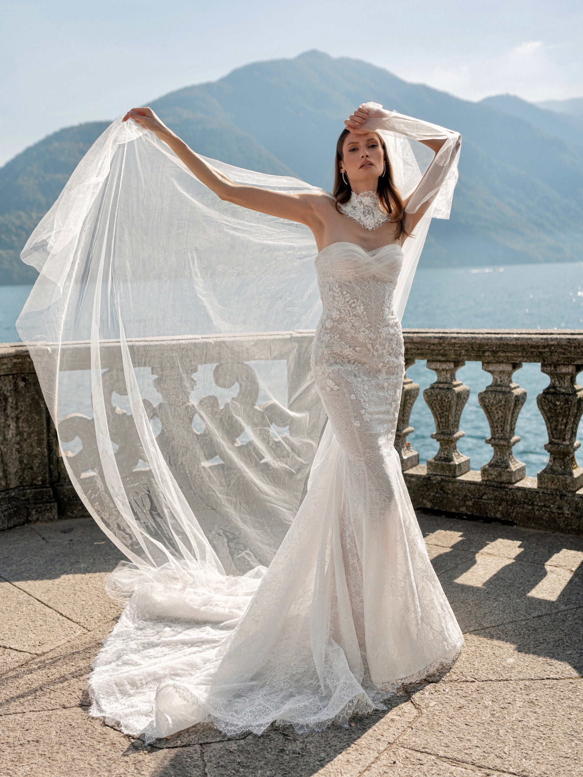 Lumera - Strapless Sweetheart Neckline 3D Lace Fit-and-Flare Style Wedding  Dress With Cape | Full Moon Bridal Couture