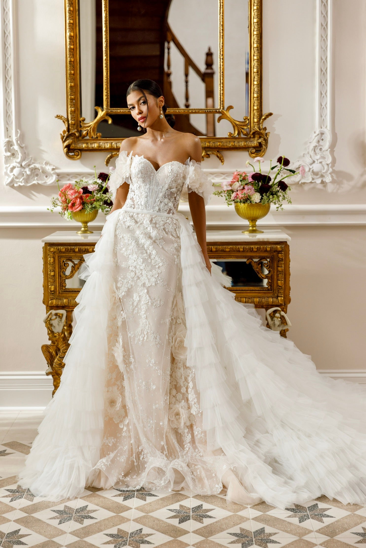 Nicolina 2-in-1 Floral Lace Wedding Gown | Convertible Skirt Dress | Full Moon Bridal Couture Nicolina 2-in-1 Floral Lace Wedding Gown | Convertible Skirt Dress | Full Moon Bridal Couture