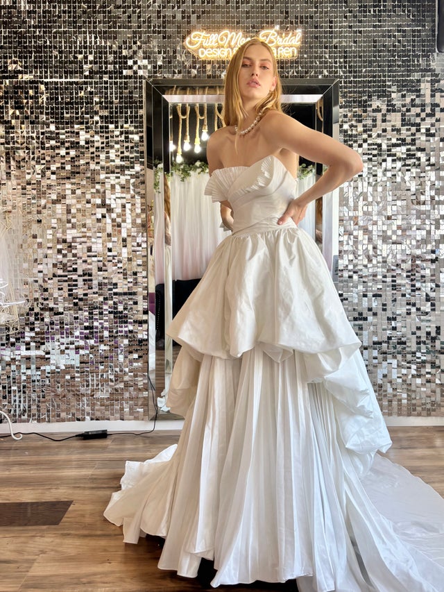 green emerald velvet dress Casablanca Bridal 2043 Size 10 Wedding Dress Ruffle Bridal Gown Strapless main image 0