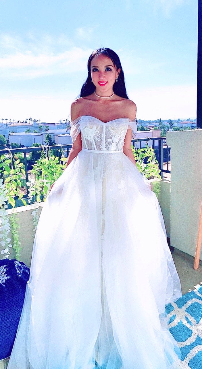 Akona Off-Shoulder Wedding Gown with Detachable Skirt | Full Moon Bridal |  Full Moon Bridal Couture