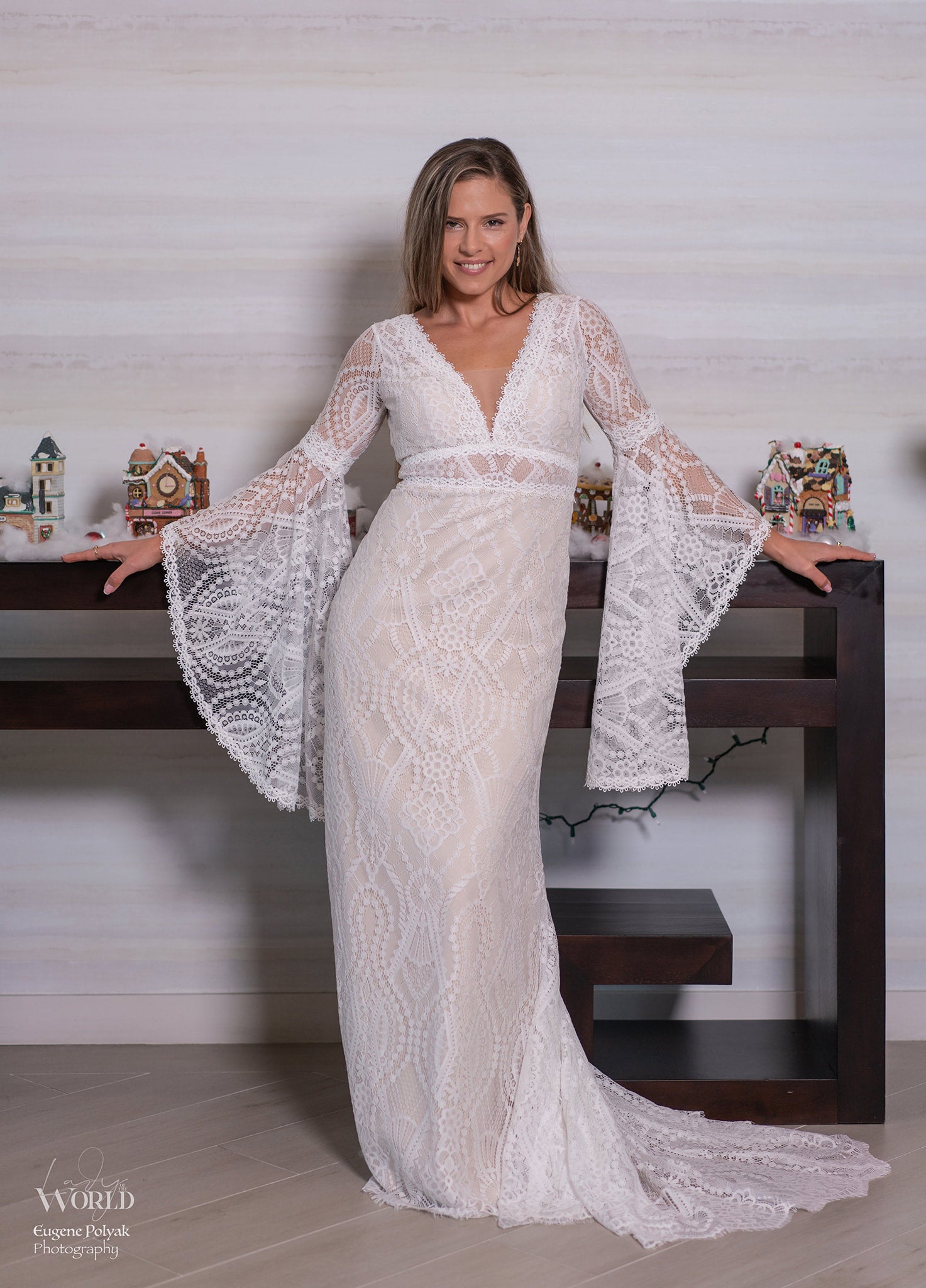 Dana Boho Mermaid Gown | Lace Wedding Dress with Peacock Feathers | Full Moon Bridal Couture Dana Boho Mermaid Gown | Lace Wedding Dress with Peacock Feathers | Full Moon Bridal Couture
