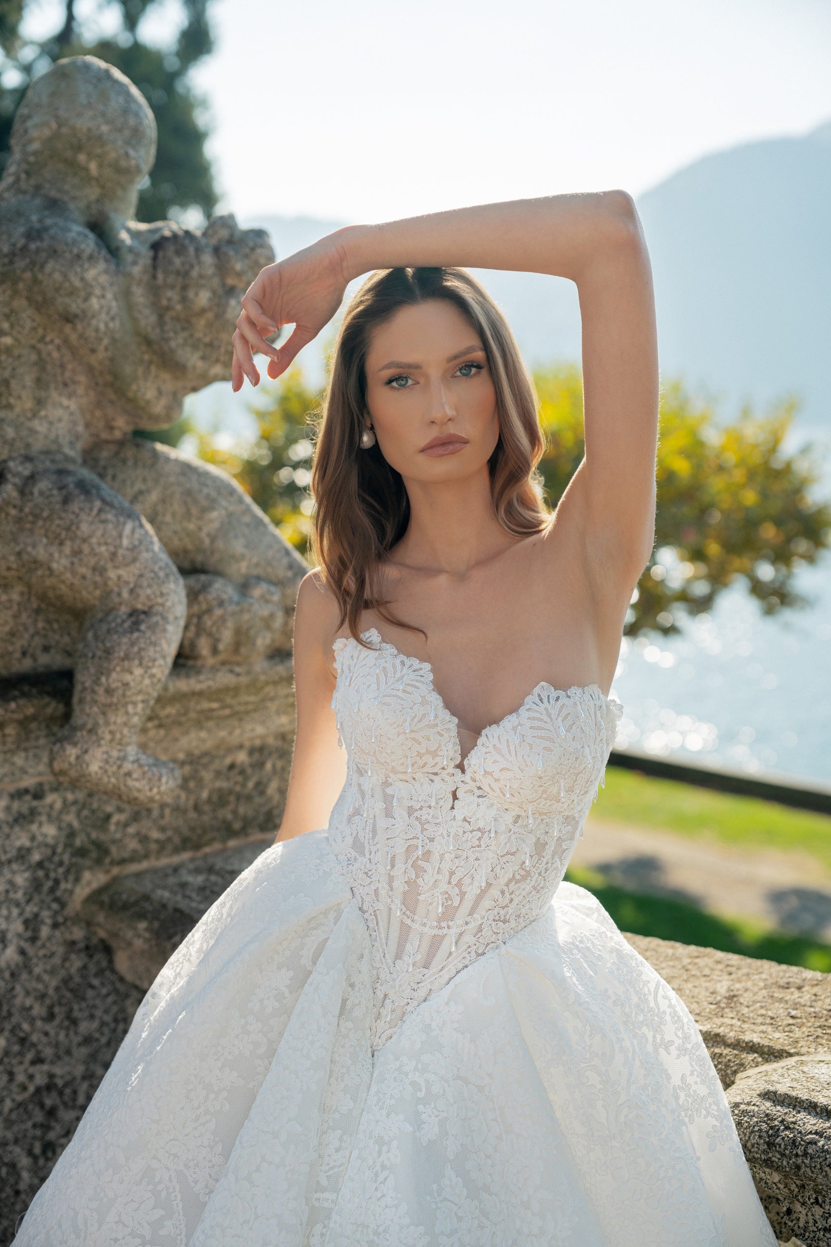 Amarisse Lace Wedding Gown with Pearl Corset and Basque Waist
