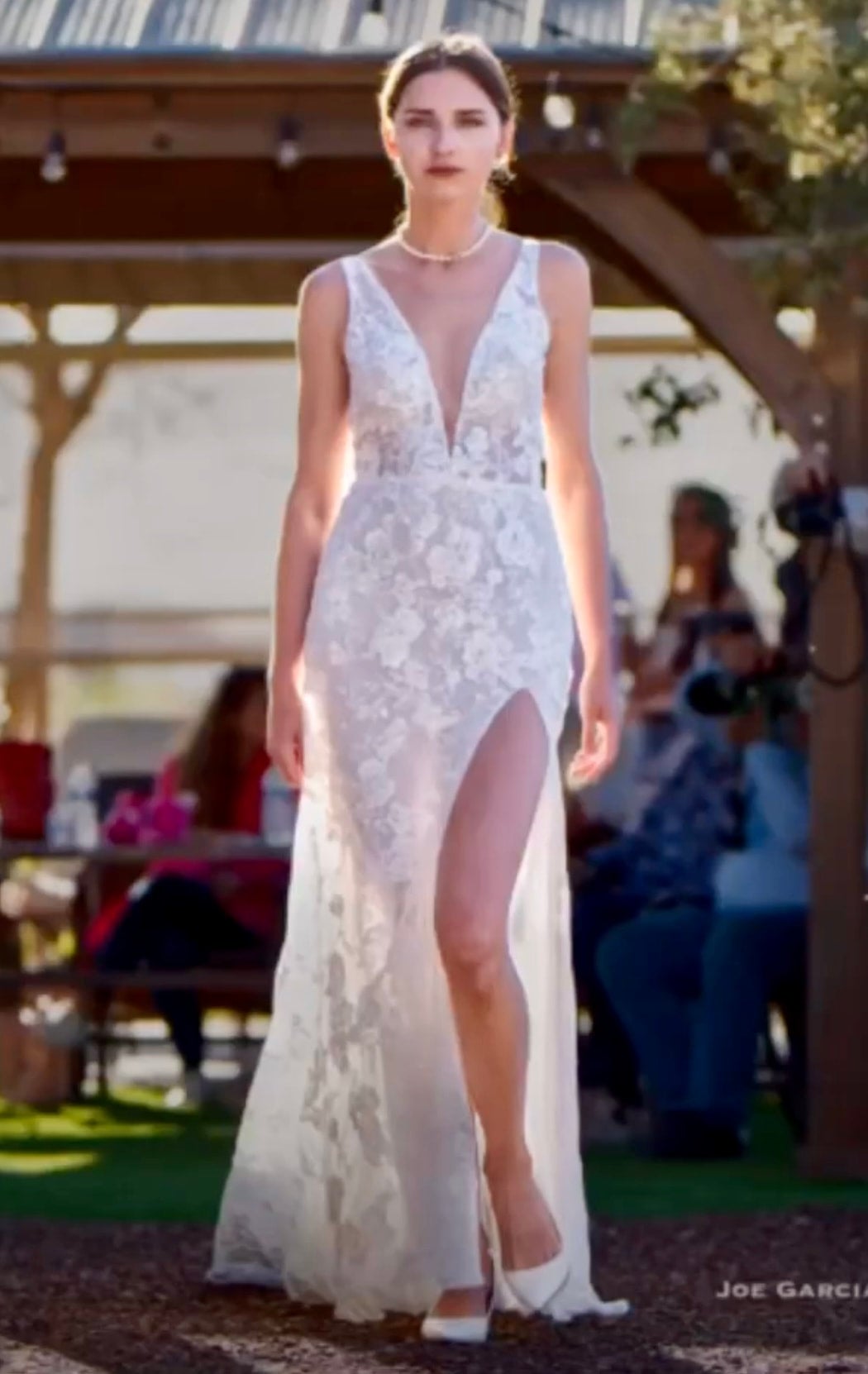 fitted lace wedding dress Fit and Flare Wedding Dresses with Lace Train,Crepe Wedding Dresses Plunging Neck,WD00859, US22W / White main image 0