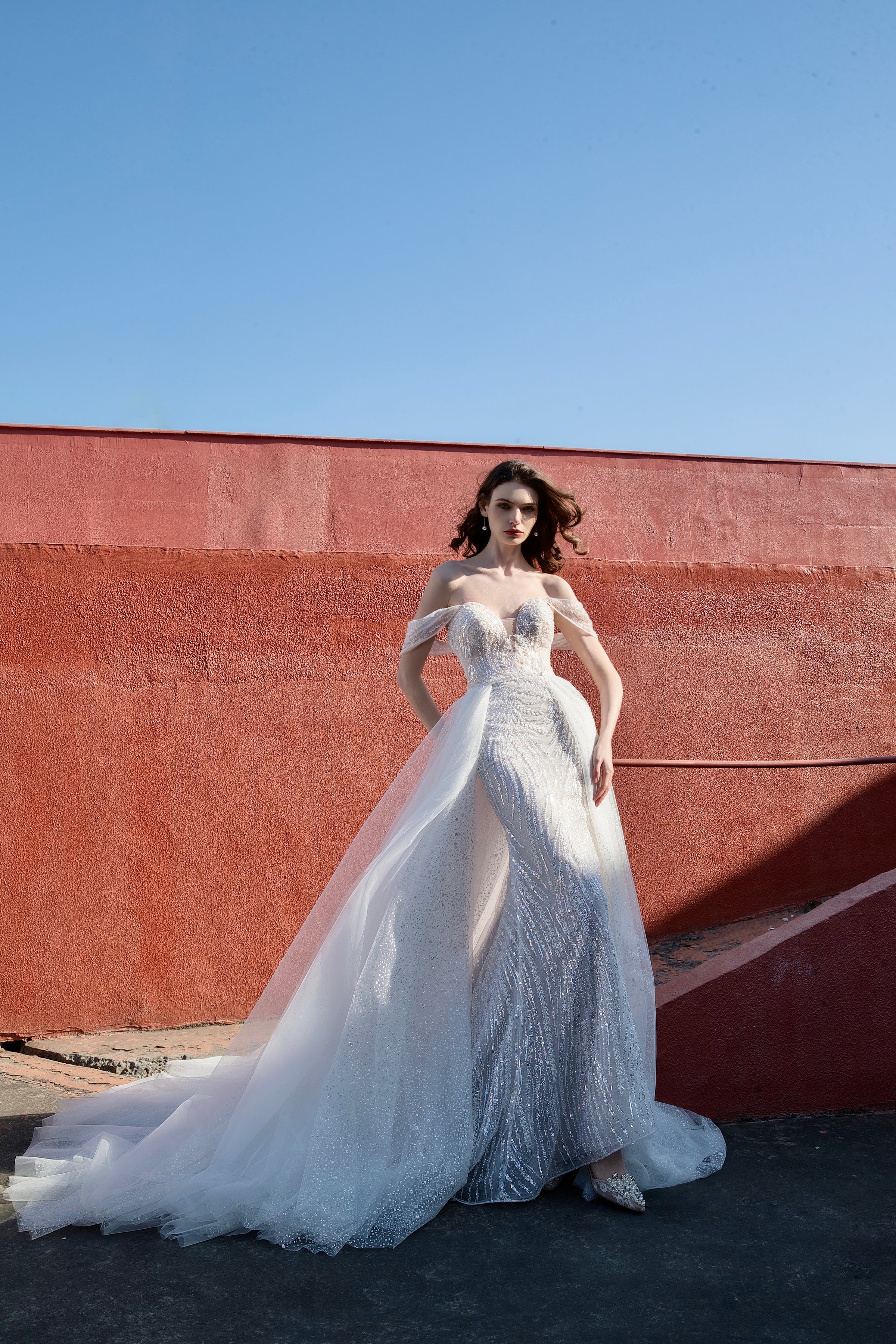 mermaid wedding dress with detachable skirt Elegant Dresses Tulle Beading Lace AppliqueGown Sweetheart Silhouette Simple Off the Shoulder Satin